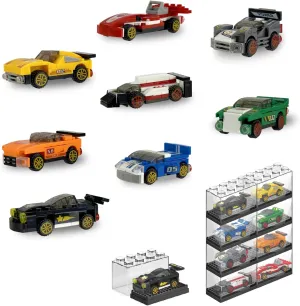 EKIND Small Particle Mini Max Speed Race Car Building Blocks Set, Small Brick Cars Model Toys with Transparent Display Box,Sliding Cartoon Vehicle Building Kit (8 Pcs Different Max Speed Race Car)