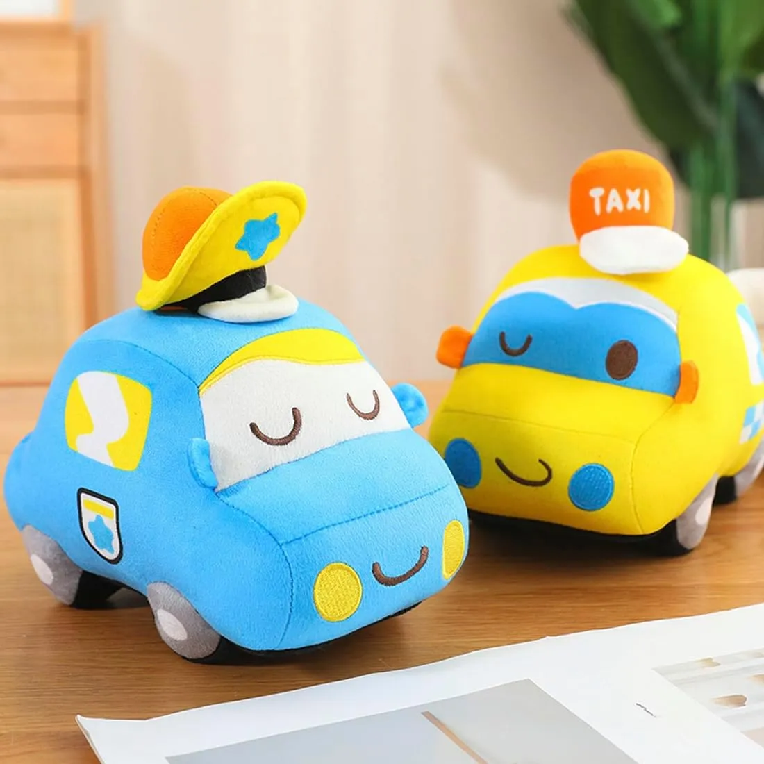 ELAINREN Ultra-Soft Police Car Plush Pillow Cartoon Stuffed Police Truck Toy Blue Police Car Plushie Soft Auto Van Gifts/13.7''