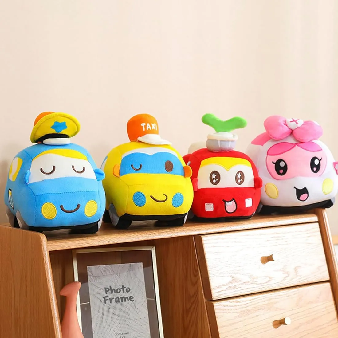ELAINREN Ultra-Soft Police Car Plush Pillow Cartoon Stuffed Police Truck Toy Blue Police Car Plushie Soft Auto Van Gifts/13.7''