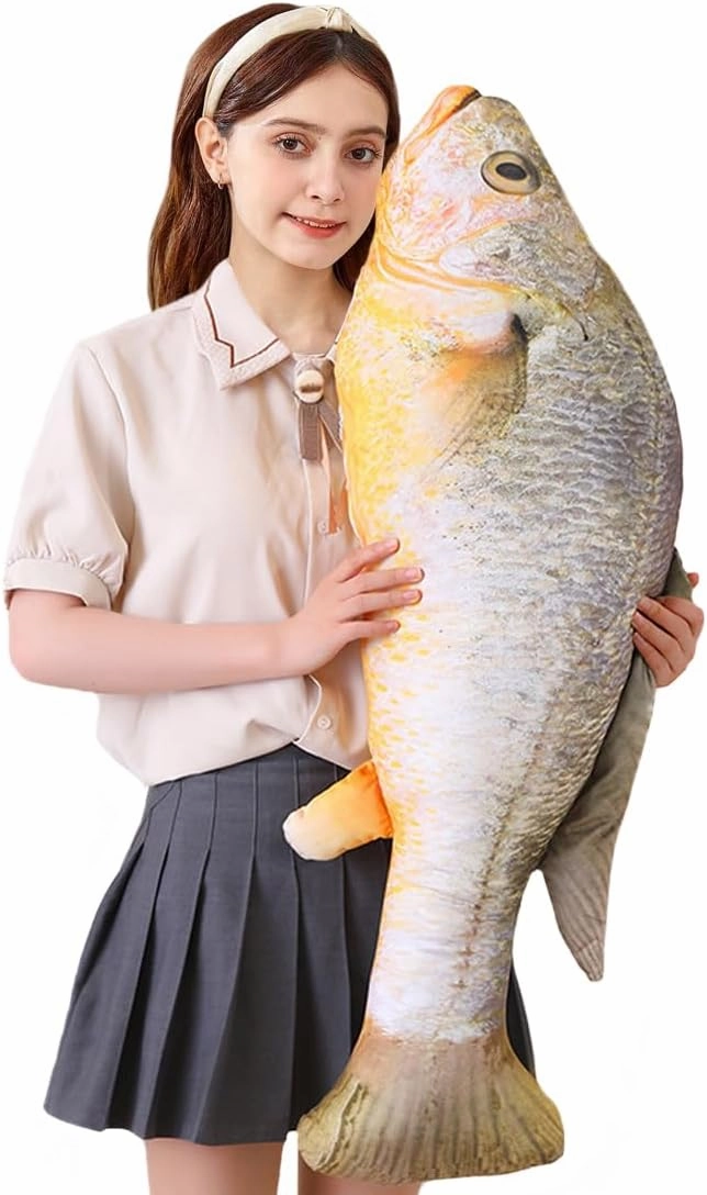 ELAINREN 3D Lifelike Fish Shape Plush Pillow Soft Big Carp Stuffed Toy Cushion, 80cm Giant Simulation Goldfish Plushie Decor Pillow Creative Gifts