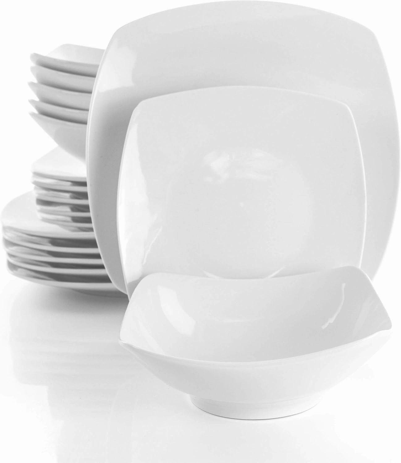 Elama White Porcelain Dish Dinnerware Set, 18 Piece, Newman