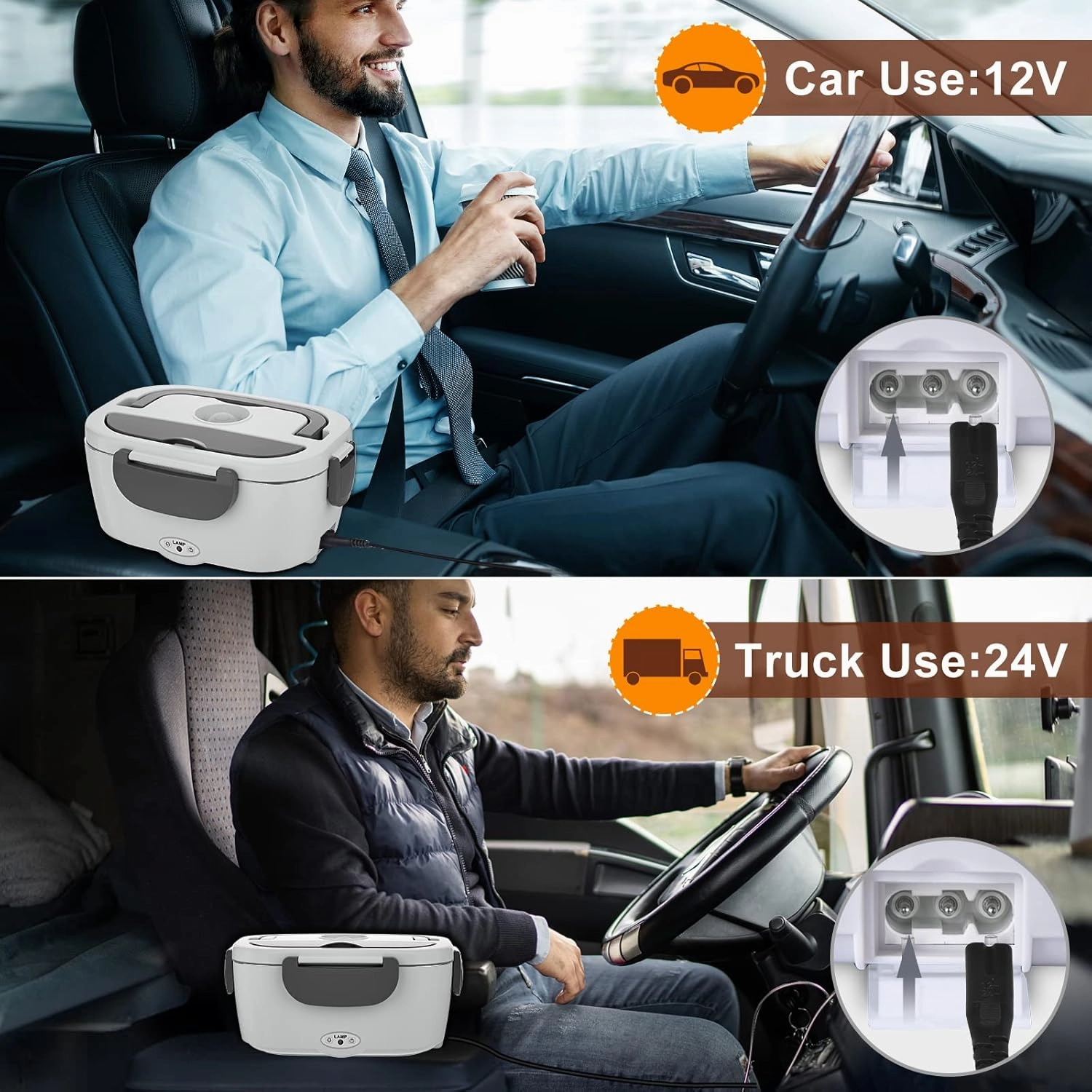 Electric Lunch Box for Adults, 80W/1.5L Heated Lunch Box for Men Work Car Truck, Portable Food Warmer Lunch Box Upgraded with Fork&Spoon and Insulated Carry Bag, 12V/24V/110V