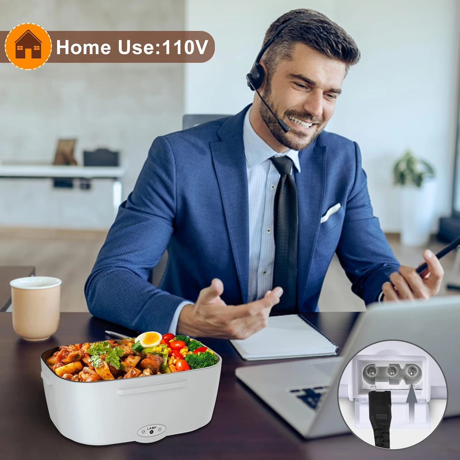 Electric Lunch Box for Adults, 80W/1.5L Heated Lunch Box for Men Work Car Truck, Portable Food Warmer Lunch Box Upgraded with Fork&Spoon and Insulated Carry Bag, 12V/24V/110V