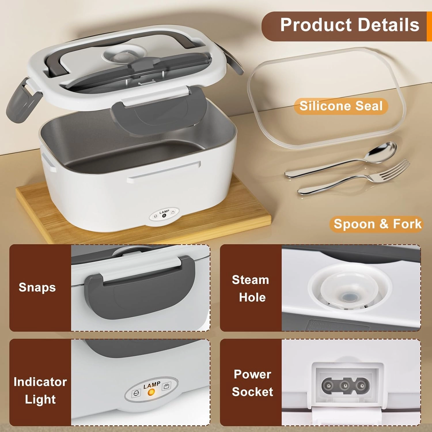 Electric Lunch Box for Adults, 80W/1.5L Heated Lunch Box for Men Work Car Truck, Portable Food Warmer Lunch Box Upgraded with Fork&Spoon and Insulated Carry Bag, 12V/24V/110V