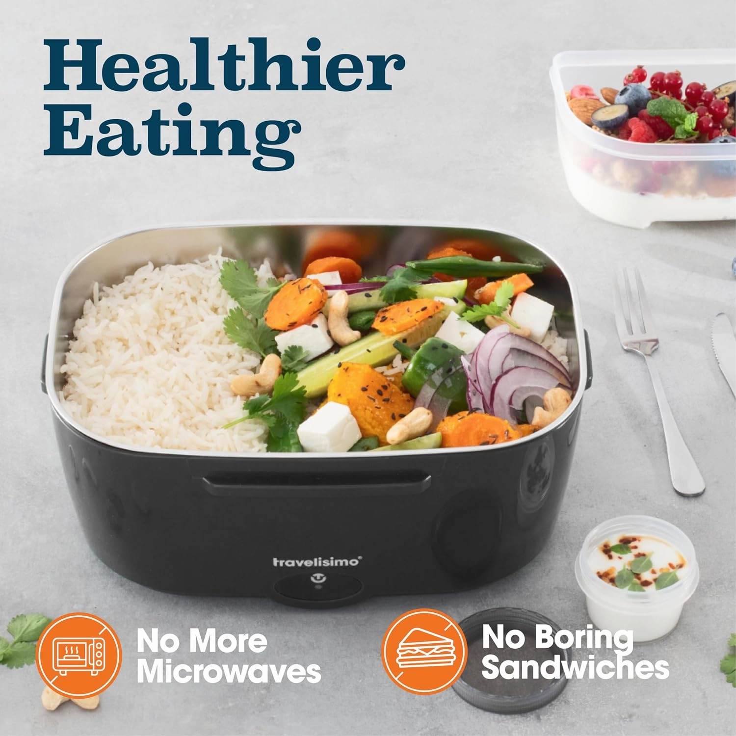 Electric Lunch Box For Adults, 80W Heated Lunch Box for Men 1.5L Stainless Steel, Portable Food Warmer for Car Truck Work, 12/24/110V, Loncheras Para Hombres De Trabajo, Heatable Lunchbox