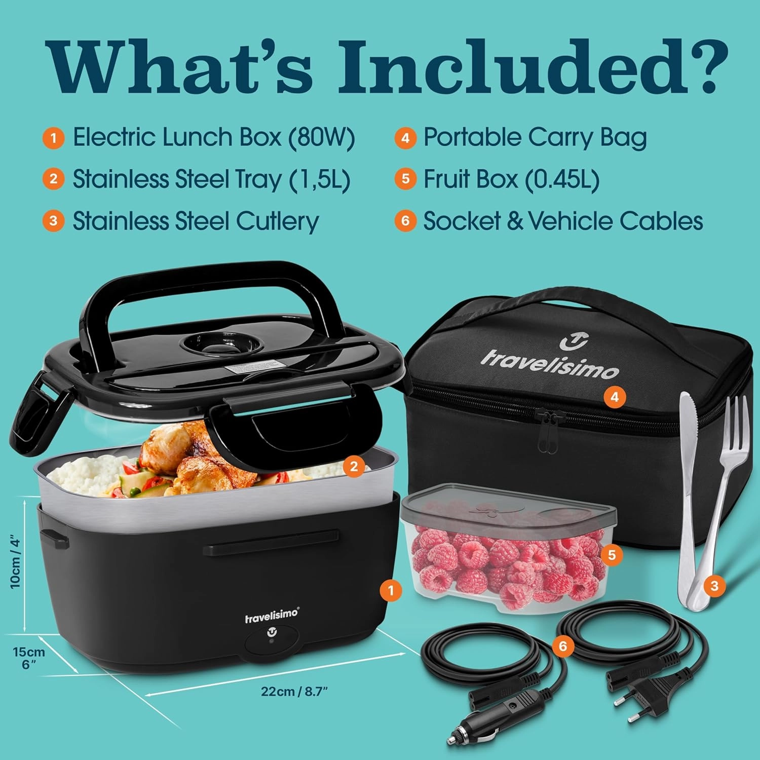 Electric Lunch Box For Adults, 80W Heated Lunch Box for Men 1.5L Stainless Steel, Portable Food Warmer for Car Truck Work, 12/24/110V, Loncheras Para Hombres De Trabajo, Heatable Lunchbox