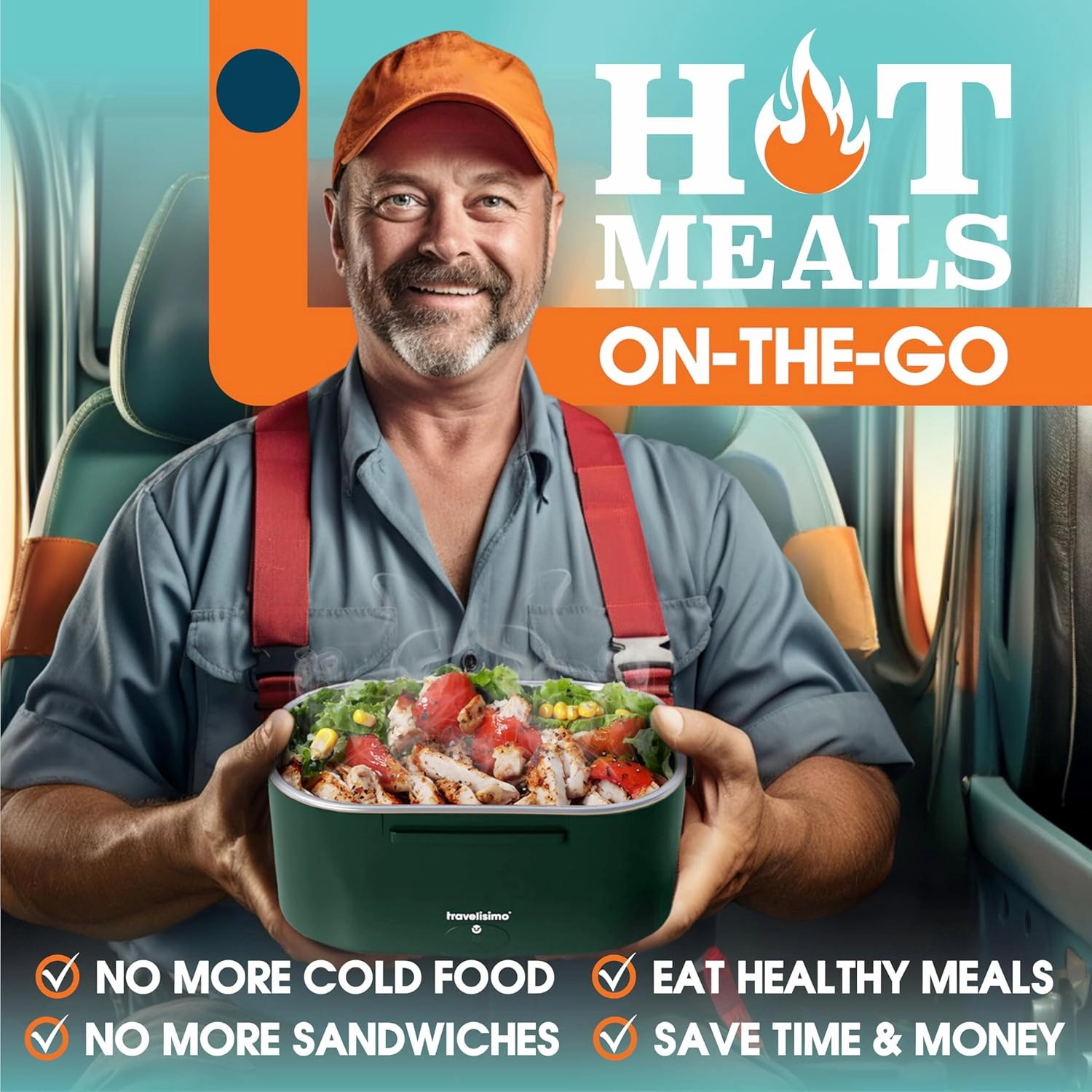 Electric Lunch Box For Adults, 80W Heated Lunch Box for Men 1.5L Stainless Steel, Portable Food Warmer for Car Truck Work, 12/24/110V, Loncheras Para Hombres De Trabajo, Heatable Lunchbox