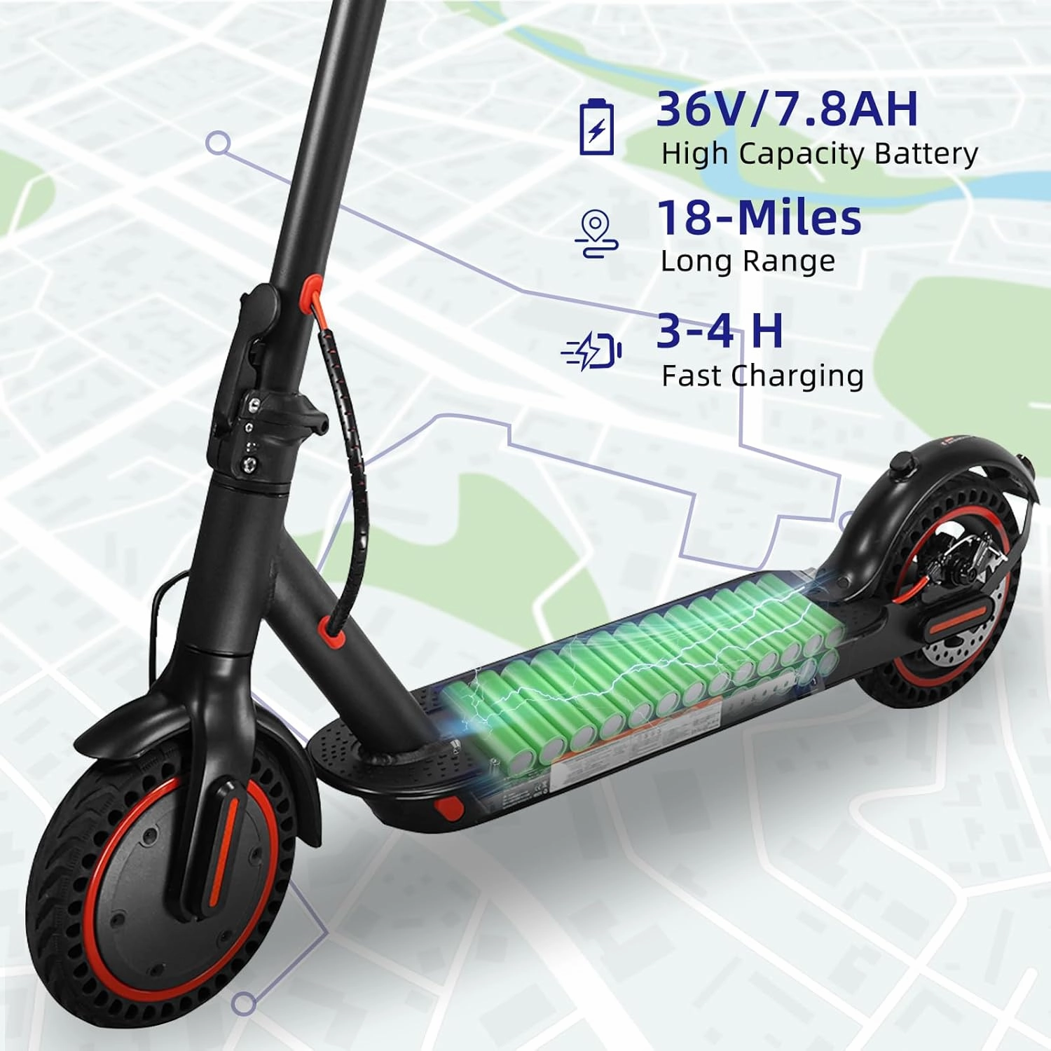 Electric Scooter,18/25-Mile Long Range & 19/22MPH Max Speed,350W Motor, Foldable E Scooter for Commuting & City Travel,APP-Connected with 8.5/10.0 Solid Tires