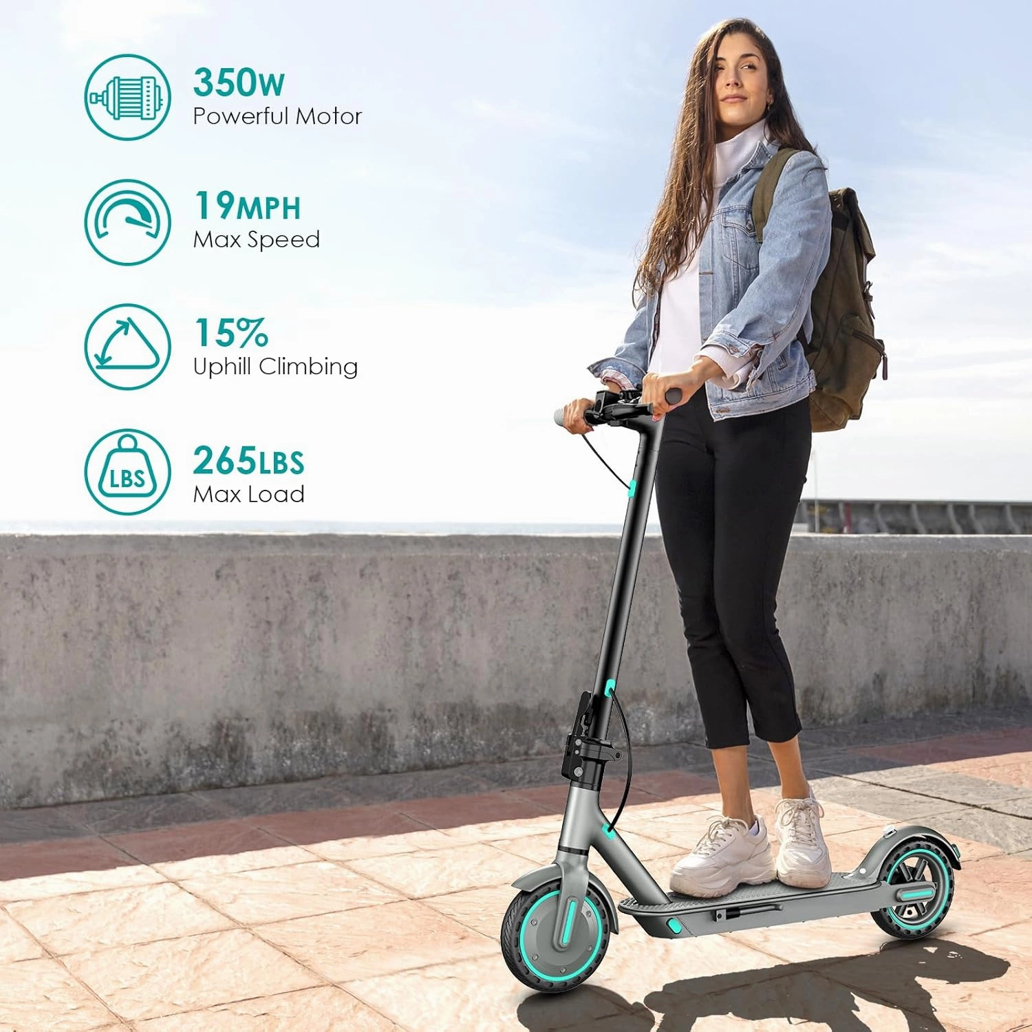 Electric Scooter,350W/500W/600W Powerful Motor,8.5/10” Tires,Up to 19/25 MPH,15/21/28 Mile Range,Dual Braking System,Foldable Lightweight EScooter for Adults,Max Load 265 LBS