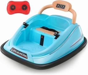 ELEMARA Bumper Car for Toddlers, 12V Electric Ride On Car Baby Bumper Car with 2 Driving Modes, Remote Control, Safety Belt,LED Lights and DIY Stickers Bumper Car for Kids (Light Blue) Large
