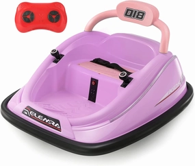 ELEMARA Bumper Car for Toddlers, 12V Electric Ride On Car Baby Bumper Car with 2 Driving Modes, Remote Control, Safety Belt,LED Lights and DIY Stickers Bumper Car for Kids (Purple)