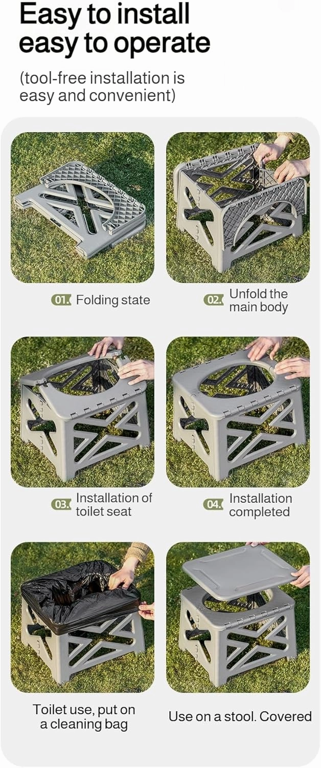 Ellniges]【Carrying Folding Toilet - Heavy-Duty Portable Stool for Camping, Odor-Free Emergency, Lightweight and Compact Design, Perfect for Outdoor Adventures