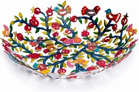 Emanuel Yair Decorative Metal Fruit Bowl | Vibrant Hand Painted Bowl | Hangable Centerpiece for Home Decor and Gifting | Judaica Art (10 inch, Pomegranate Tree)