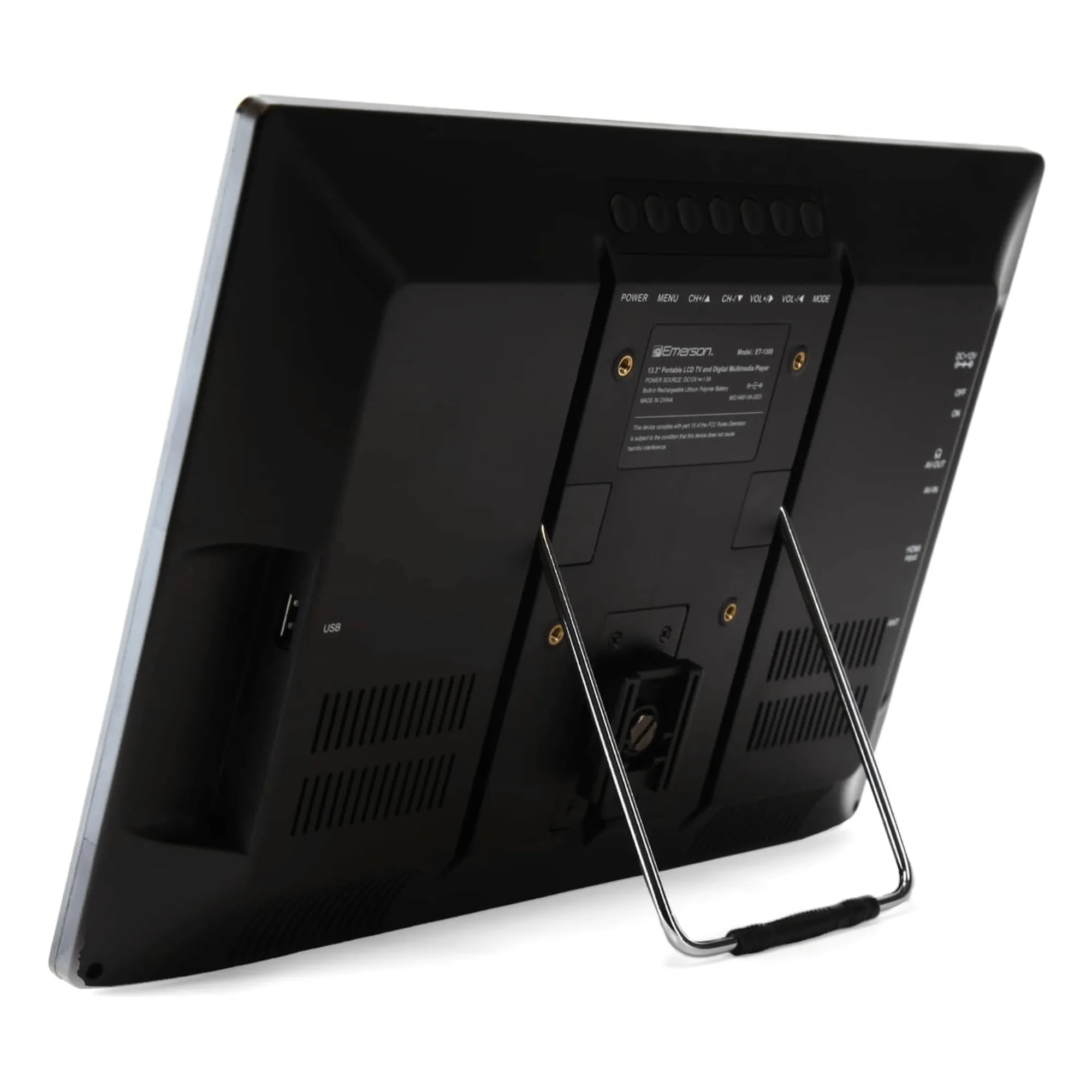 Emerson 13.3" Portable Digital TV w 12V DC Car Adapter and Rechargeable Battery