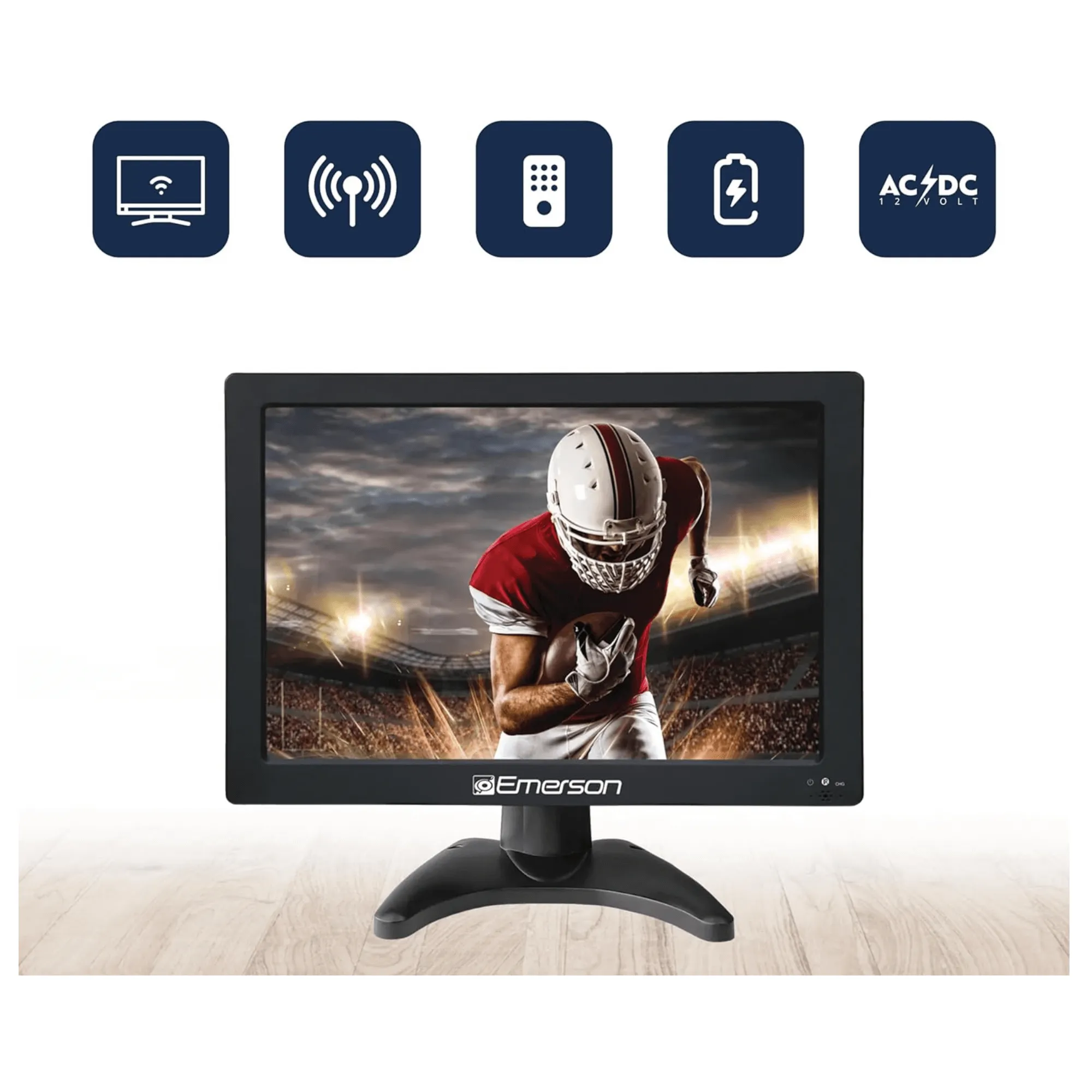 Emerson 13.3" Portable Digital TV w 12V DC Car Adapter and Rechargeable Battery