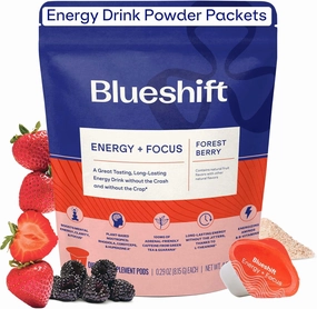 Energy   Focus - Less-Sweet Super Clean Plant-Based Energy Drink for Adults, with Guarana, Green Tea, Rhodiola, Caffeine, B Vitamins for Clarity & Focus, No Sugar - Powder Pods (14 Pack)