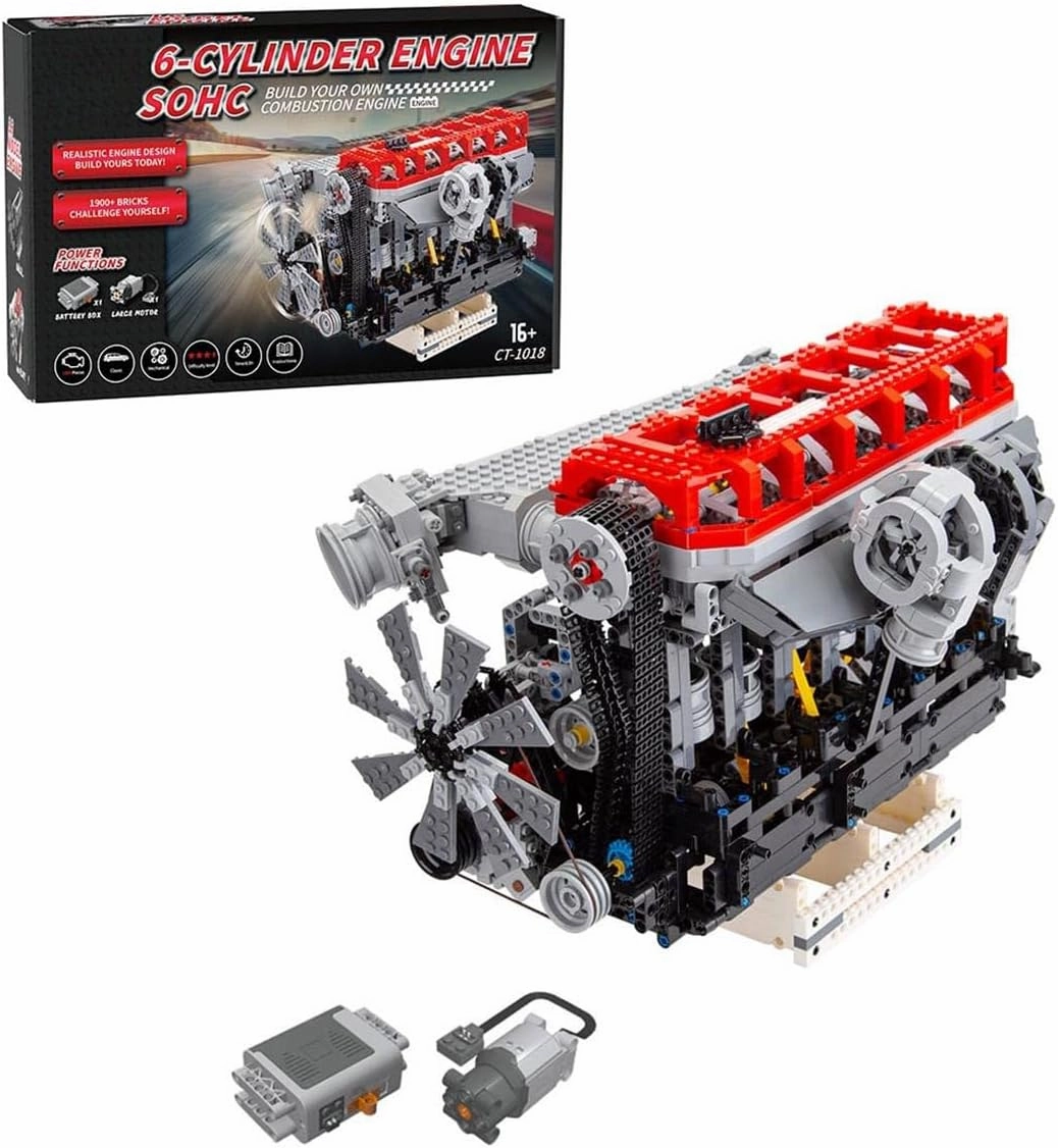 Engine Building Kit, SOHC 3.0L Turbocharged Inline 6 Cylinder Engine Model Blocks Kit, 2013PCS MOC Engine Building Blocks Set Science Engine Toy, Education Kit Gift for Adults