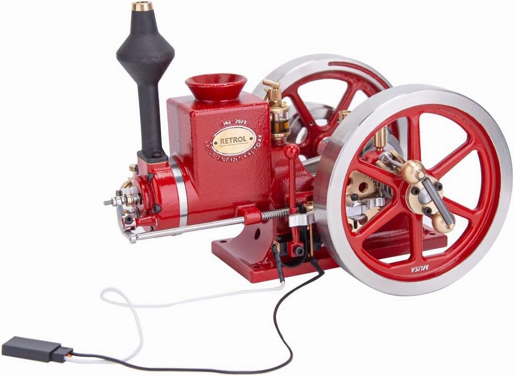 Engine HM-01 Engine Model Kit, 7cc Engine 4-Stroke Horizontal Hit and Miss Internal Combustion Engine Model, Mechanical Science Education Kit Gift for Adult, Assembled Version