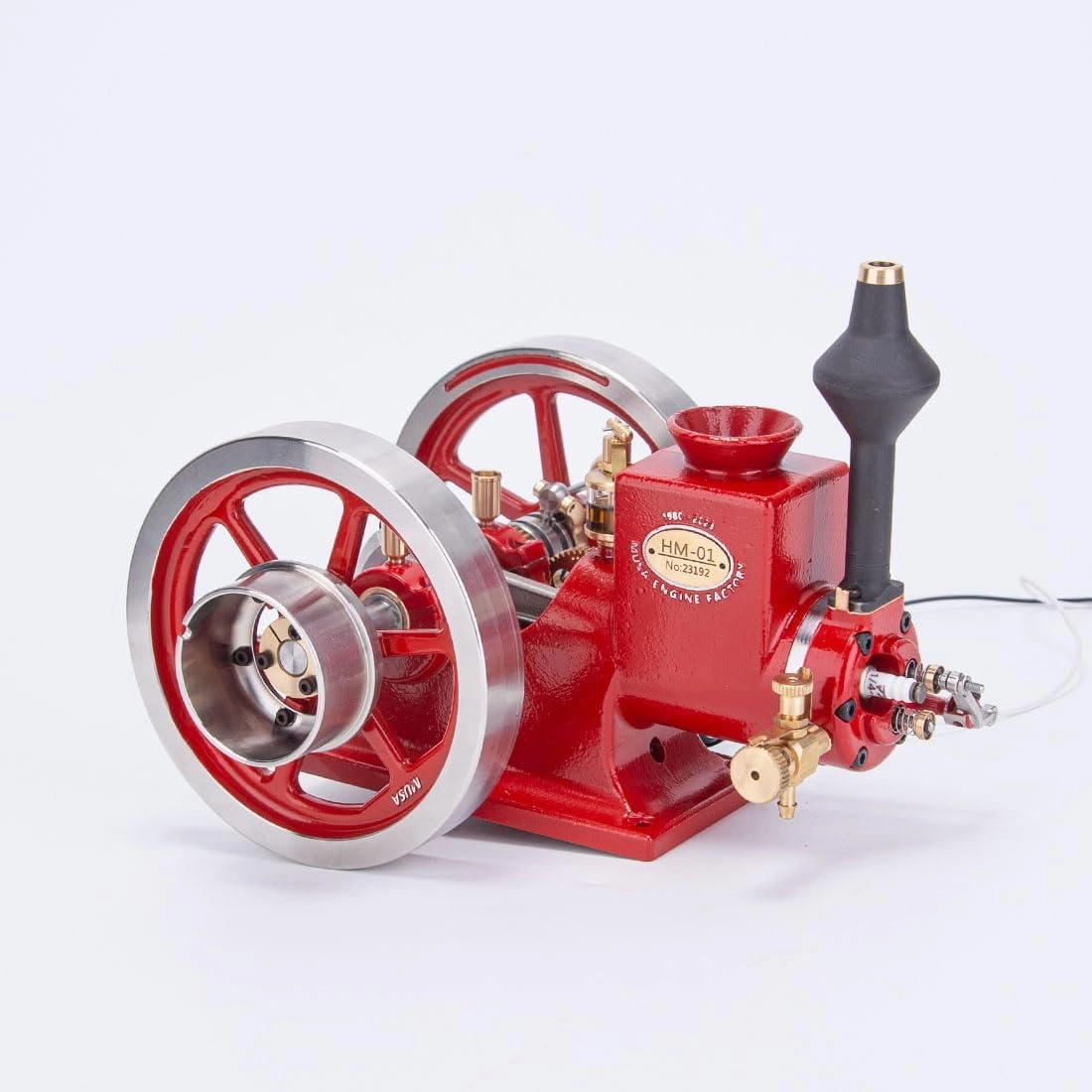 Engine HM-01 Engine Model Kit, 7cc Engine 4-Stroke Horizontal Hit and Miss Internal Combustion Engine Model, Mechanical Science Education Kit Gift for Adult, Assembled Version