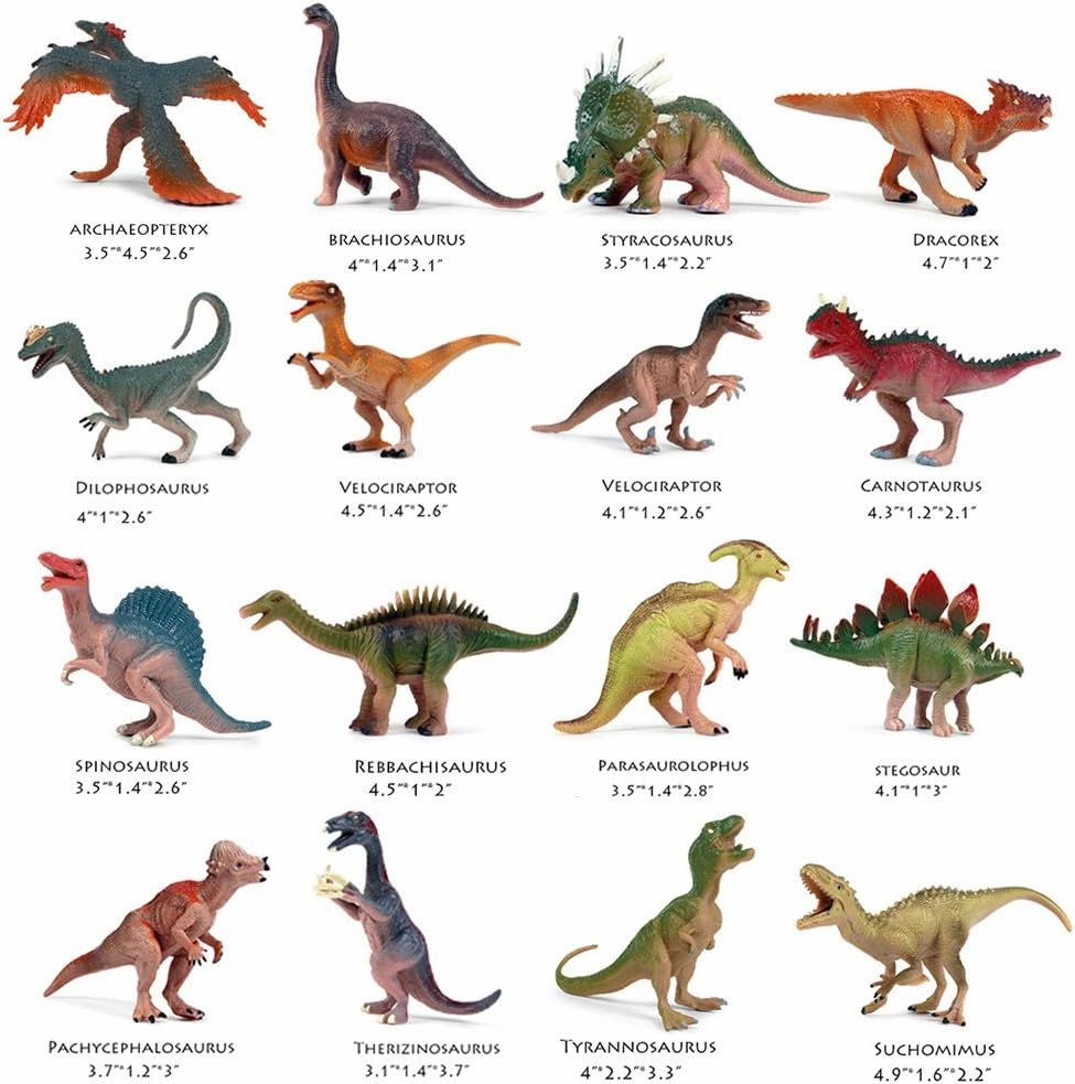 EOIVSH 16pcs Dinosaur Figures for Boys, Realistic Jurassic Toys for Kids 3-5, Cake Topper Mini Figurines Set