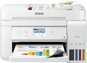 Epson EcoTank ET-4760 Wireless Color All-in-One Cartridge-Free Supertank Printer with Scanner, Copier, Fax, ADF and Ethernet - White, Large (Renewed)