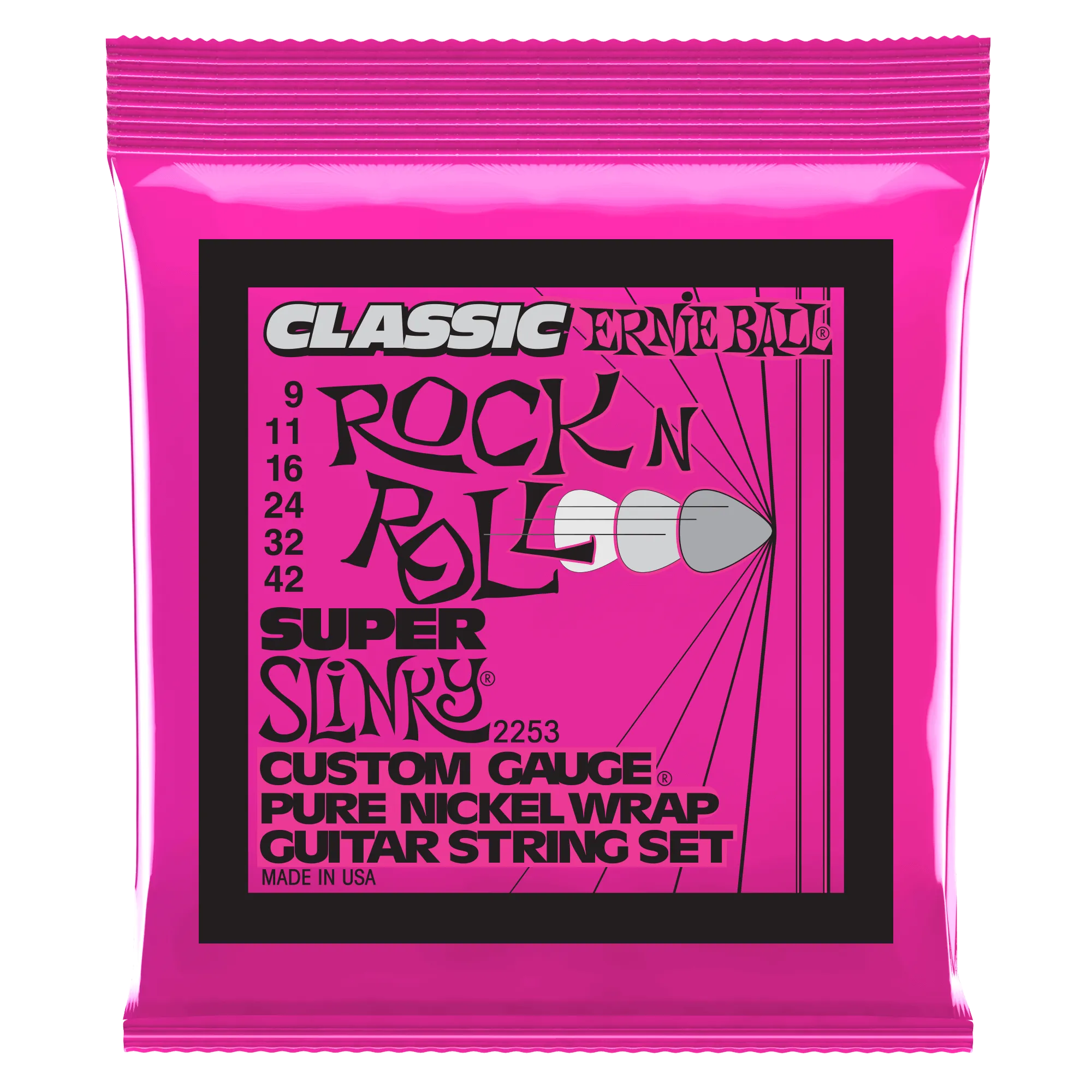 Ernie Ball Super Slinky Classic Rock n Roll Pure Nickel Wrap Electric Guitar Strings Set - 9-42