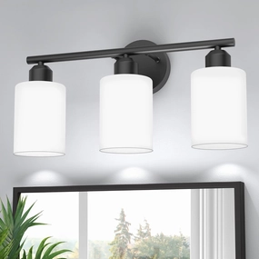 Espird Bathroom Vanity Light Fixtures Matte Black Bathroom Lighting Fixture, 3 Lights Bathroom Light Fixture Over Mirror, Modern Vanity Light, Wall Sconces with Milky White Glass Shades