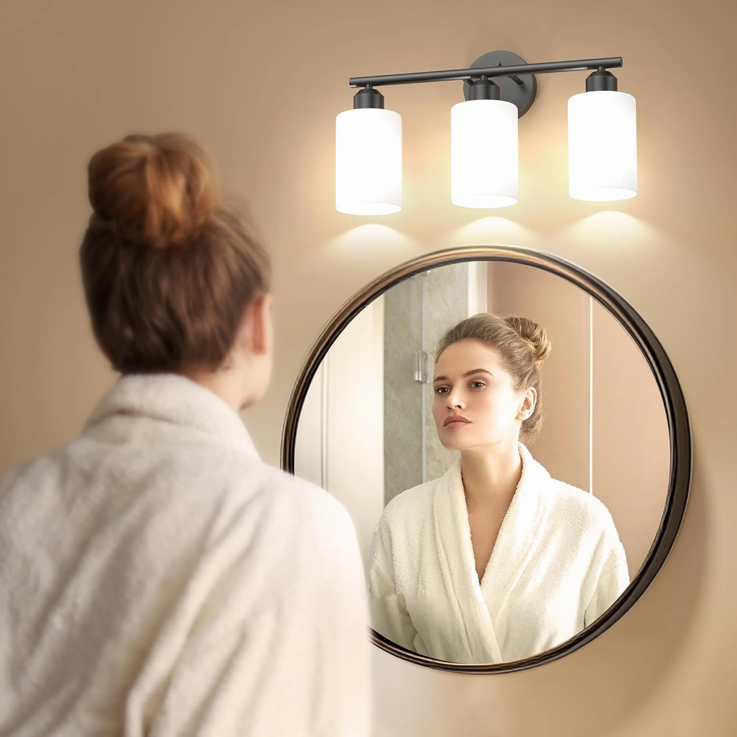 Espird Bathroom Vanity Light Fixtures Matte Black Bathroom Lighting Fixture, 3 Lights Bathroom Light Fixture Over Mirror, Modern Vanity Light, Wall Sconces with Milky White Glass Shades