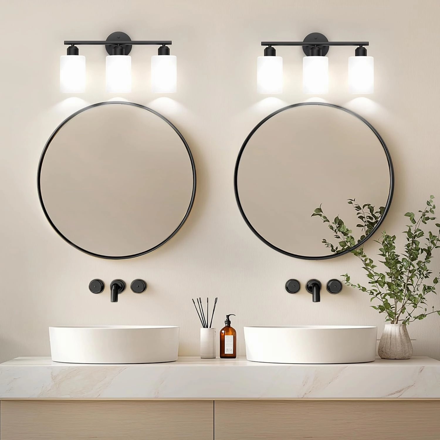 Espird Bathroom Vanity Light Fixtures Matte Black Bathroom Lighting Fixture, 3 Lights Bathroom Light Fixture Over Mirror, Modern Vanity Light, Wall Sconces with Milky White Glass Shades