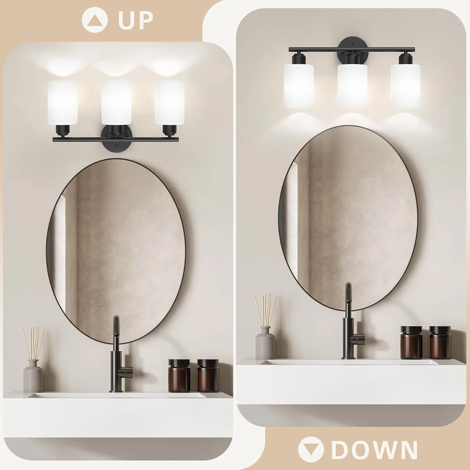 Espird Bathroom Vanity Light Fixtures Matte Black Bathroom Lighting Fixture, 3 Lights Bathroom Light Fixture Over Mirror, Modern Vanity Light, Wall Sconces with Milky White Glass Shades