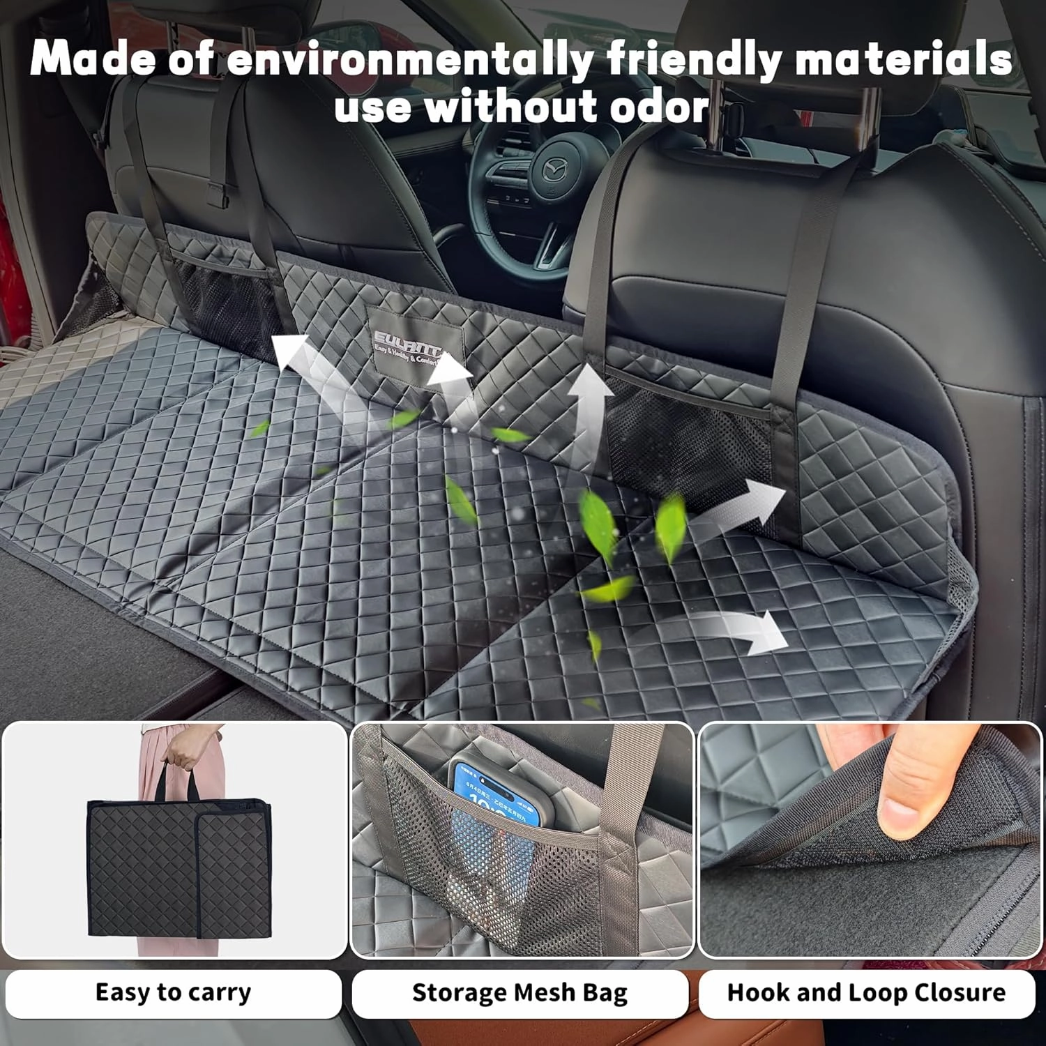 EULANT Portable Air Mattresses for Sleeping,Leather Car Rear Seat Mattress Extension Plate,Folding Car Bed Mattress Increase Travel Trunk Space & Car Bed Camping Space for Car/SUV/Model Y/3