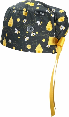Euro Style Scrub Cap for Women & Men with Ribbon Ties & Buttons, Head Cover for Long or Short Hair