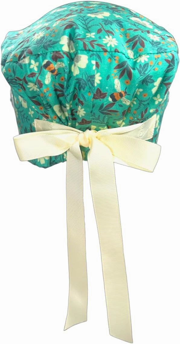 Euro Style Scrub Cap for Women & Men with Ribbon Ties & Buttons, Head Cover for Long or Short Hair