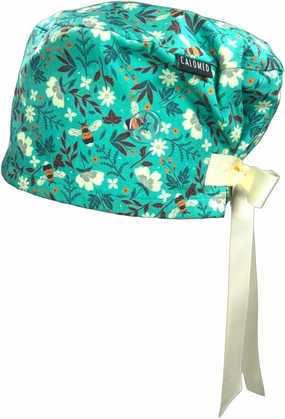Euro Style Scrub Cap for Women & Men with Ribbon Ties & Buttons, Head Cover for Long or Short Hair