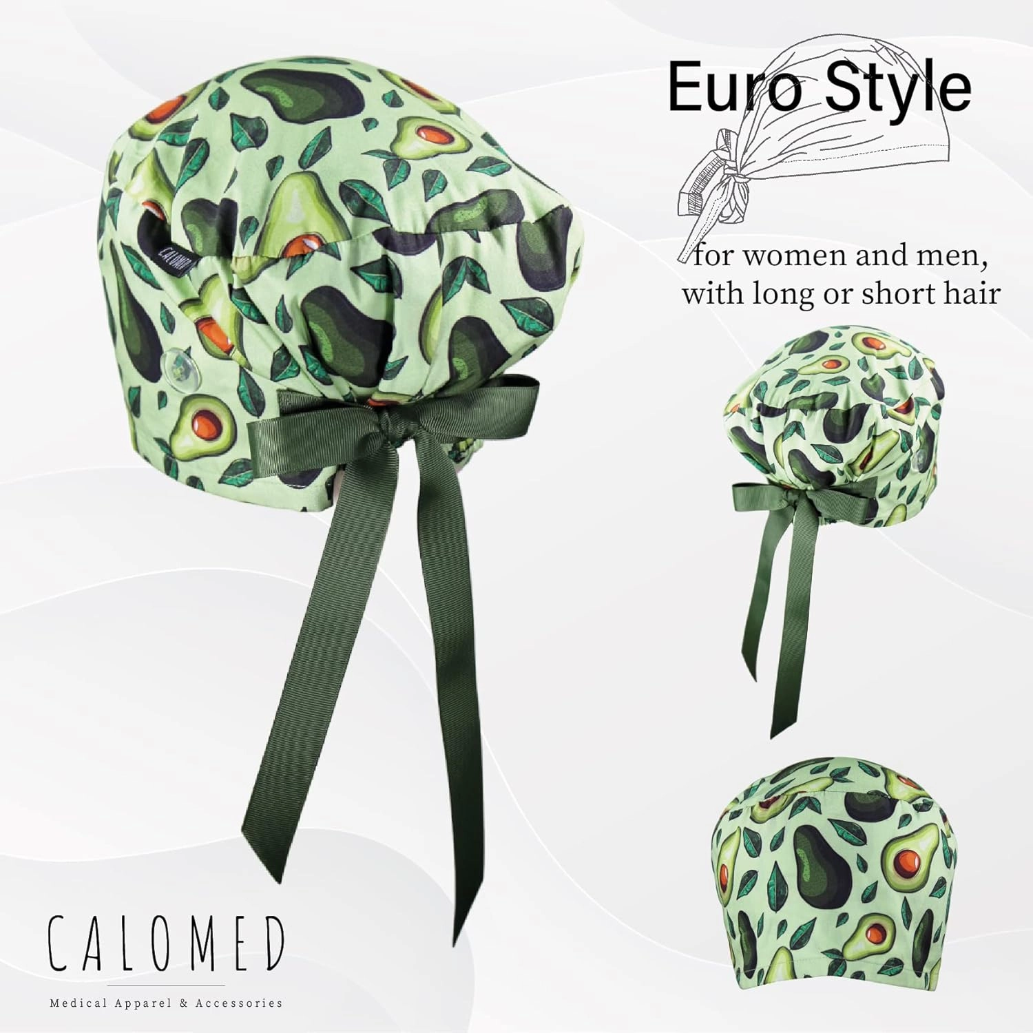 Euro Style Scrub Cap for Women & Men with Ribbon Ties & Buttons, Head Cover for Long or Short Hair