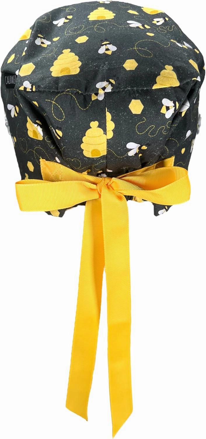 Euro Style Scrub Cap for Women & Men with Ribbon Ties & Buttons, Head Cover for Long or Short Hair
