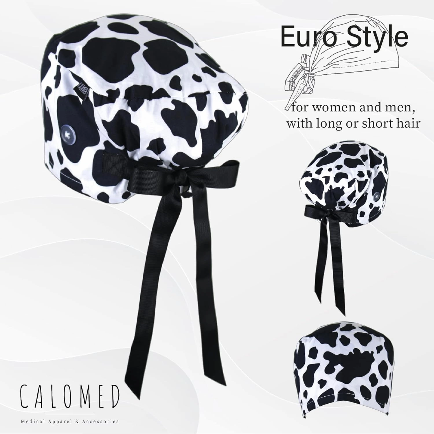 Euro Style Scrub Cap for Women & Men with Ribbon Ties & Buttons, Head Cover for Long or Short Hair