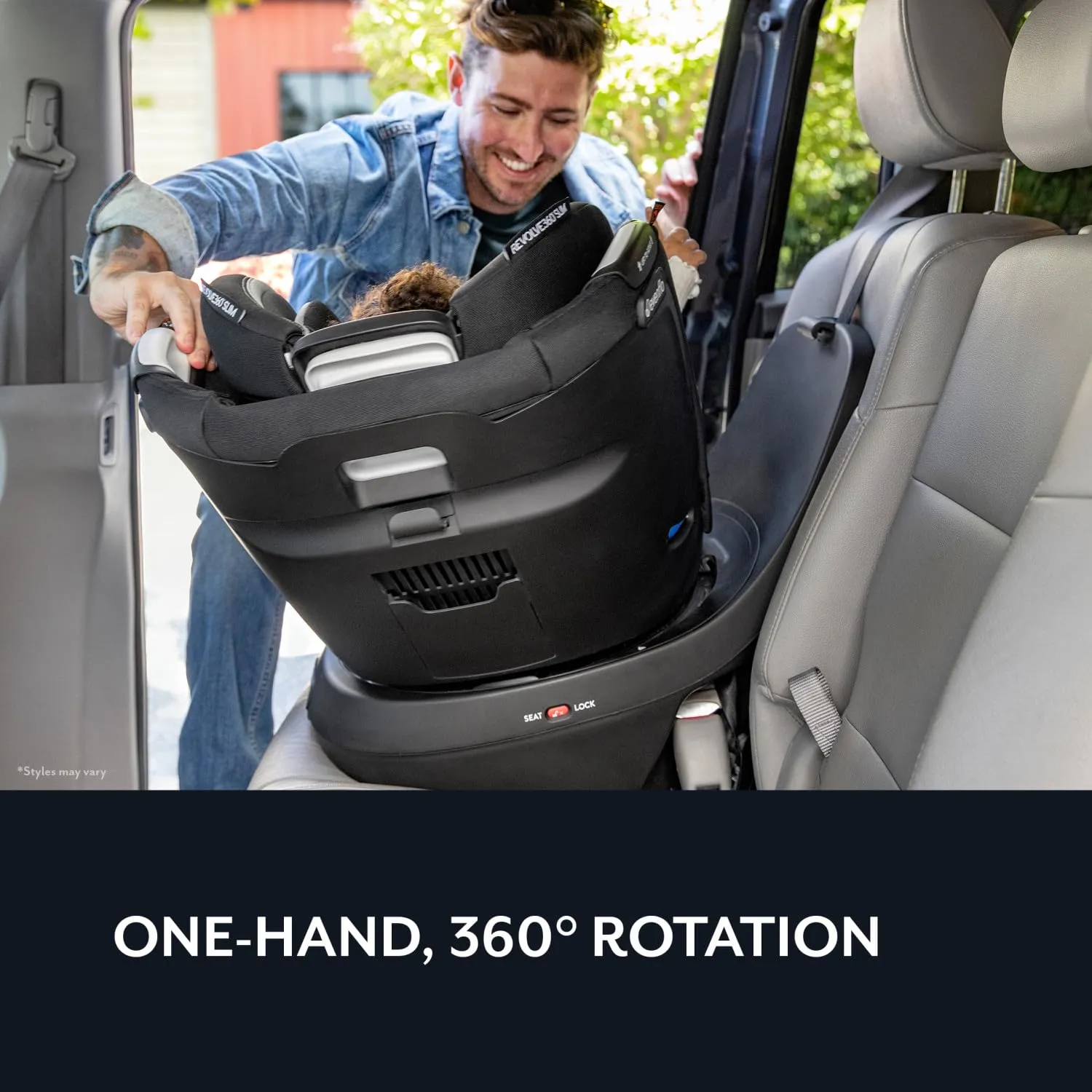 Evenflo Revolve360 Slim 2-in-1 Rotational Car Seat with Quick Clean Cover (Stow Blue)