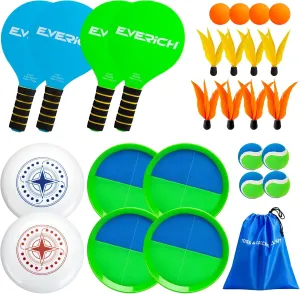 EVERICH Upgraded Toss Catch Paddle Ball Game Set Flying Disc, Outdoor Racket Games for Kids Adults, Beach Pool Sand Lawn Toys Includes 8 Paddles 8 Balls 8 Birdies, Birthday Easter Gift for Boys Girls