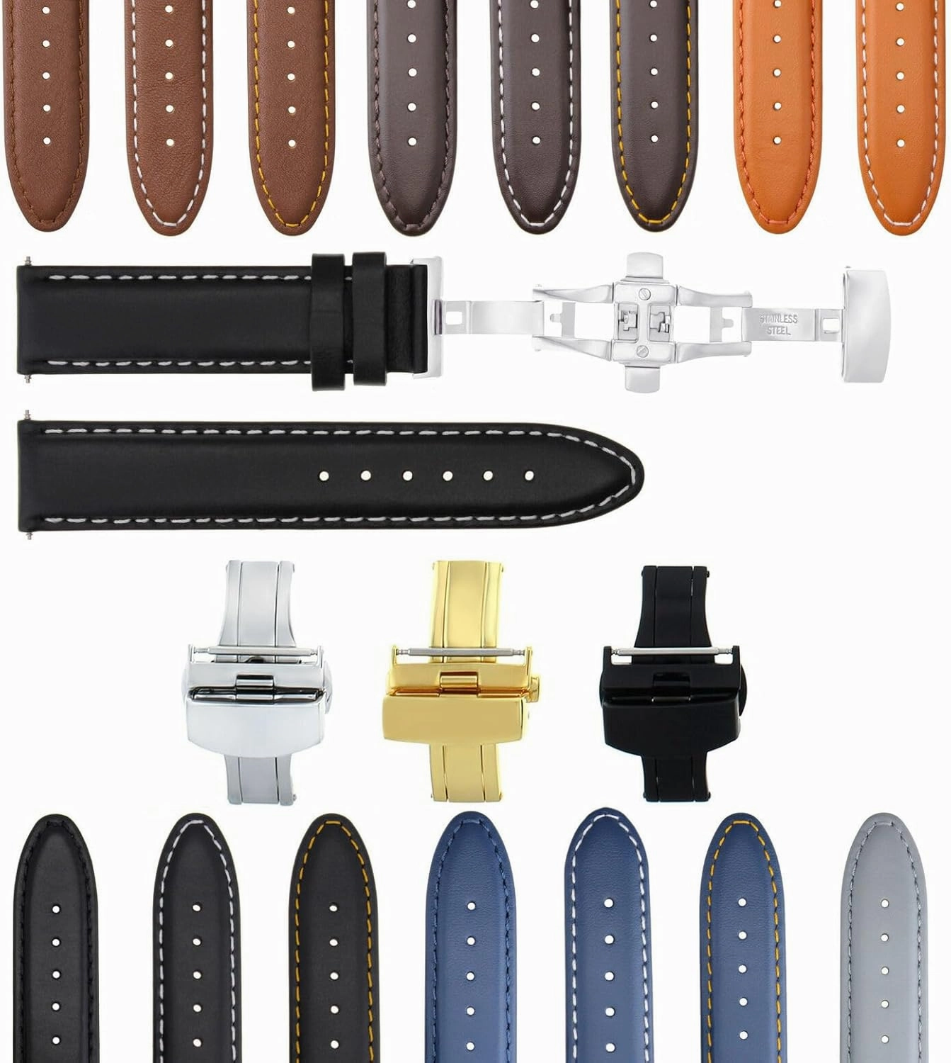 Ewatchparts 18-19-20-22-24mm Leather Watch Band Strap Smooth Compatible With Citizen Eco Drive Watch