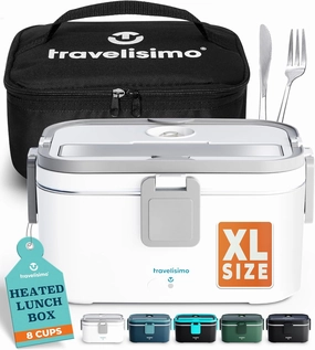 Extra-Large Electric Lunch Box for Adults Holds up to 8 Cups - 80W Heated Lunch Box 1.8L Portable Food Warmer, Heatable Lunchbox for Car Truck, Work - Loncheras para Hombres de Trabajo