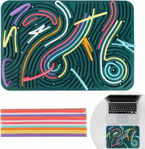 Extra Large Sensory Activity Board, 11.6"*7.87" Upgraded Double Sided Silicone Fidget Toy for Calming, Stress, Anxiety, ADHD & Autism, Sensory Toys for Kids 3  & Adults with Travel Bag & 40 Strings