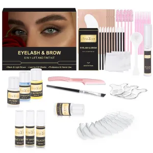 Eyebrow Tint and Lamination Kit, SCUNDA Lash Lift and Tint Kit, 6 IN I Professional Brow Lamination Kit with Black, Brow Colors, Instant Lash Lift Kit for Beginners, Fuller, Curling, Tinting