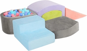 FAHKNS 6 in 1 Foam Climbing Blocks for Toddlers Aged 1-3, Soft Foam Climber PlaySet with 100Pcs Balls Soft Playset for Toddlers Crawling Walking or Ball Pit Play