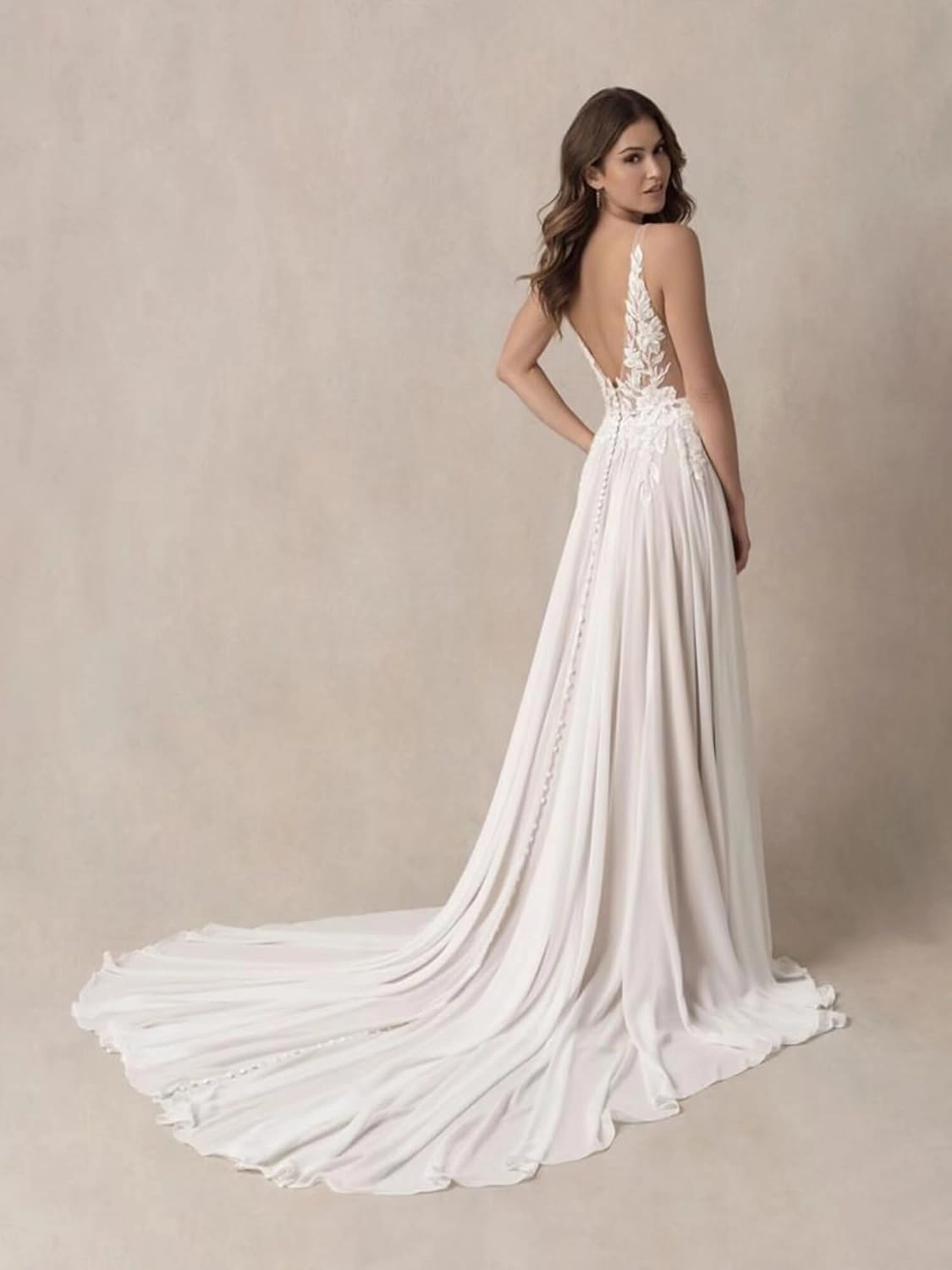 Fair Lady Wedding Dresses for Bride 2024 Lace Appliques A-Line V Neck Chiffon Bridal Ball Gown with Train
