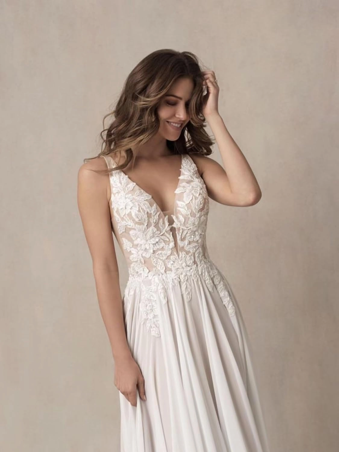 Fair Lady Wedding Dresses for Bride 2024 Lace Appliques A-Line V Neck Chiffon Bridal Ball Gown with Train