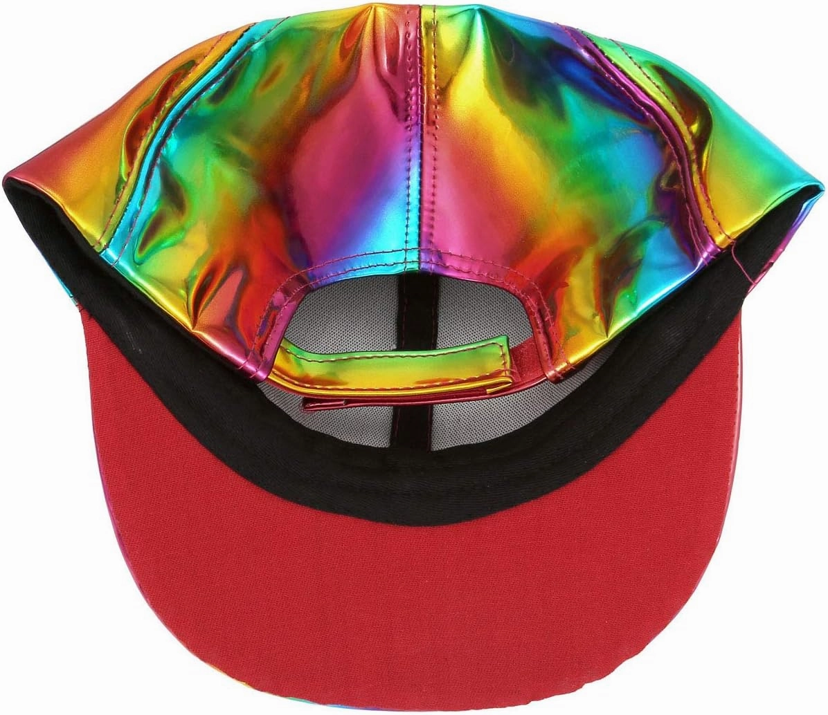 FALETO Adjustable Shiny Holographic Baseball Cap Rainbow Reflective Hip Hop Rave Hat Metallic Casual Cap