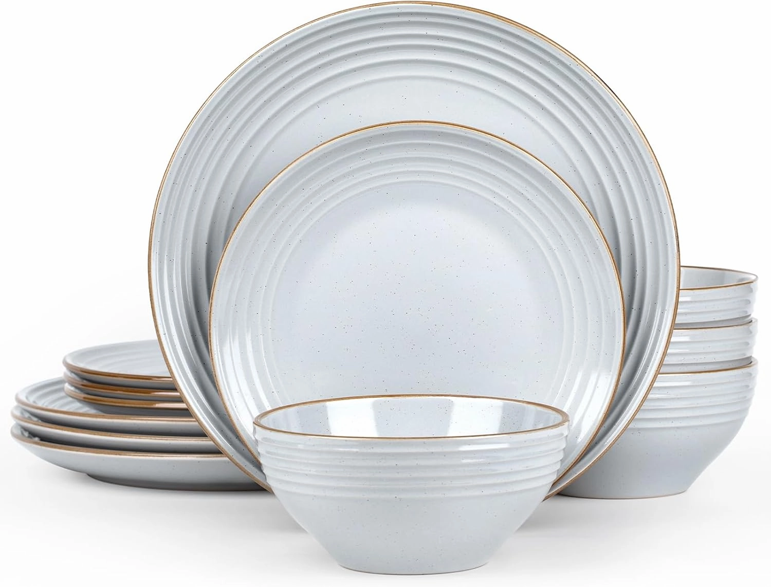Famiware Jupiter Dinnerware Set, Plates and Bowls Dish Sets for 4 (12 Pieces), Microwave and Dishwasher Safe Stoneware Tableware, Chip and Scratch Resistant, Light Gray