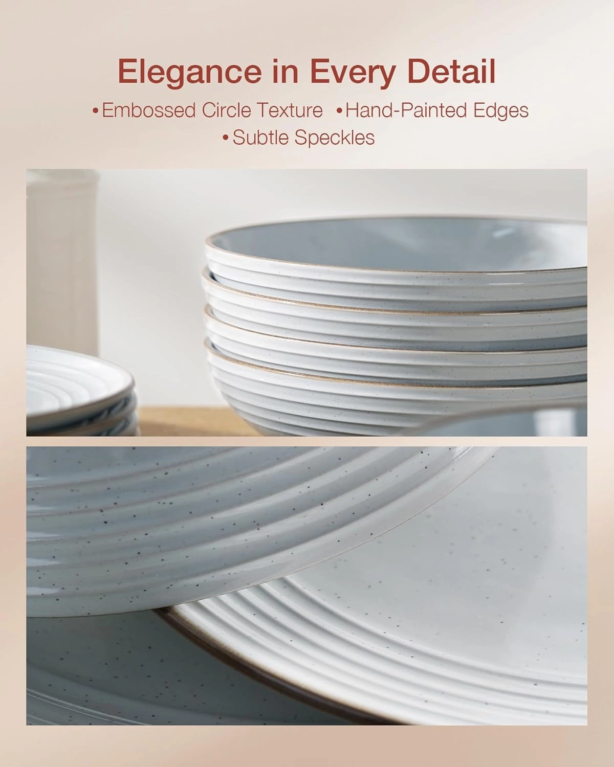Famiware Jupiter Dinnerware Set, Plates and Bowls Dish Sets for 4 (12 Pieces), Microwave and Dishwasher Safe Stoneware Tableware, Chip and Scratch Resistant, Light Gray