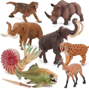 Fantarea 9 PCS Prehistoric Animal Model Figures Ancient Smilodon Mammoth Figurines Party Favors Supplies Cake Toppers Decoration Collection Set Toys for 5 6 7 8 Years Old Boys Girls Kid Toddlers